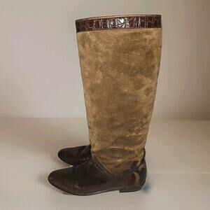 Women's Bally Riding Boots Brown Suede Leather Calf Boots Size 7.5 M